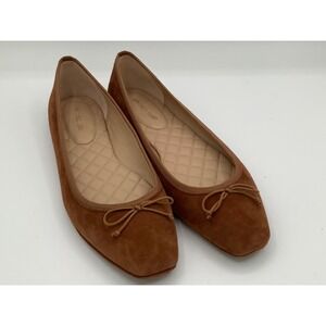 Veronica Beard Brown Suede Square Toe Ballet Flats Bow Detail Women's Size 10M